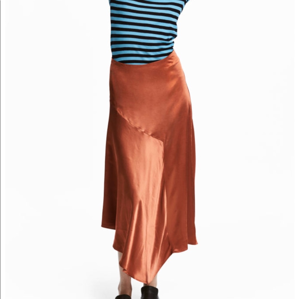 ISO - H&M asymmetric satin rust/burnt orange skirt